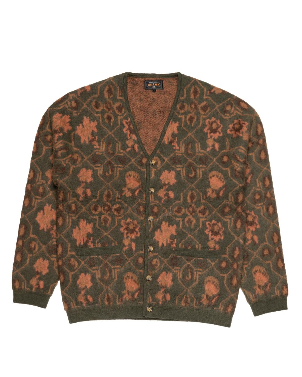 Beams+ Cardigan Botanical Pattern Jacquard | 3815006104867 | AFEW STORE